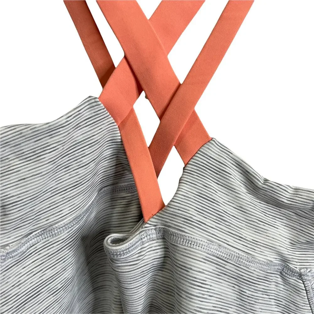 Lululemon Women's 6 Tank Top Light Gray Orange Criss Cross Back Fitted Stretch‎ - Picture 5 of 7